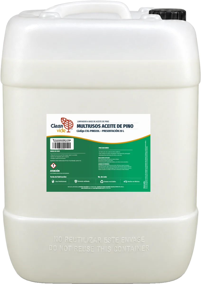 Bidón de 20 L de multiusos aceite de pino con su etiqueta